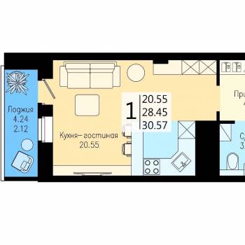 Продается 1-комнатная квартира, 31 м²