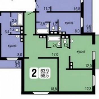 Продается 2-х комнатная квартира, 64 м²