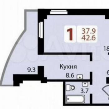 Продается 1-комнатная квартира, 42,6 м²