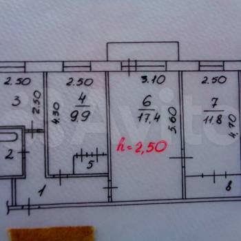 Продается 3-х комнатная квартира, 59 м²