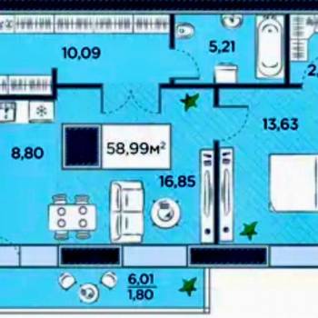 Продается 2-х комнатная квартира, 59 м²