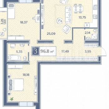 Продается 3-х комнатная квартира, 101 м²