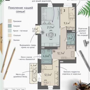 Продается 3-х комнатная квартира, 65,4 м²