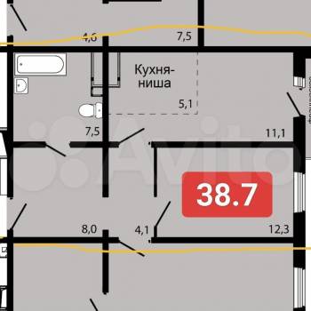 Продается 1-комнатная квартира, 38,7 м²