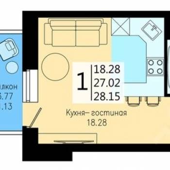 Продается 1-комнатная квартира, 28,15 м²