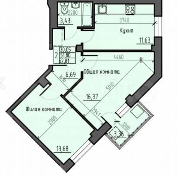 Продается 2-х комнатная квартира, 53 м²