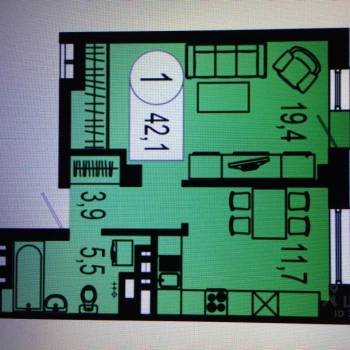 Продается 1-комнатная квартира, 42 м²