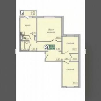 Продается 3-х комнатная квартира, 69,3 м²
