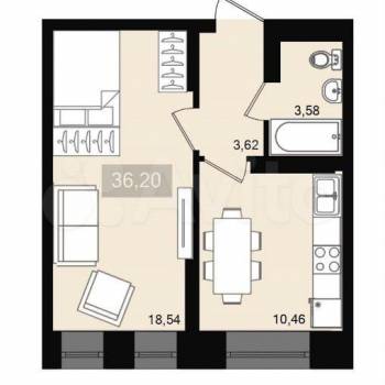 Продается 1-комнатная квартира, 36,2 м²