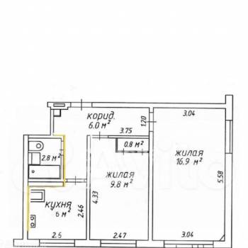 Продается 2-х комнатная квартира, 42,3 м²