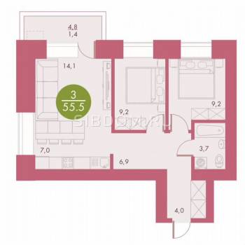 Продается 3-х комнатная квартира, 54,4 м²