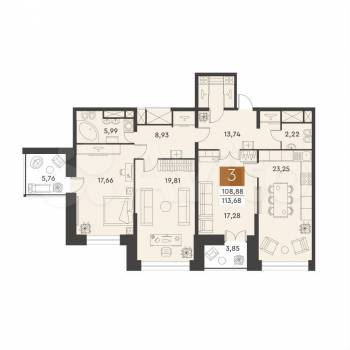 Продается 3-х комнатная квартира, 113,7 м²