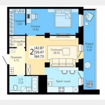 Продается 2-х комнатная квартира, 65 м²