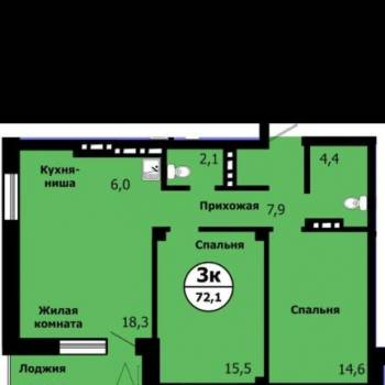 Продается 3-х комнатная квартира, 72,1 м²