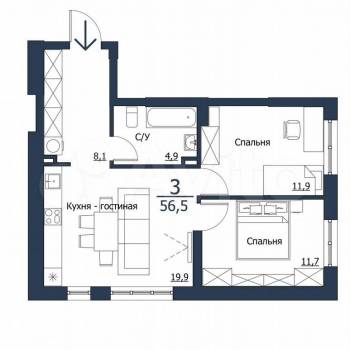 Сдается Многокомнатная квартира, 56,5 м²