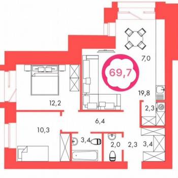 Продается 3-х комнатная квартира, 69,7 м²