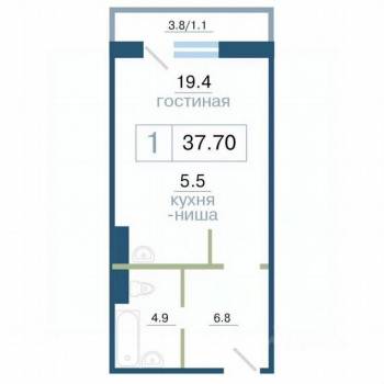 Продается 1-комнатная квартира, 37,7 м²