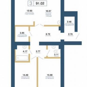 Продается 3-х комнатная квартира, 91 м²