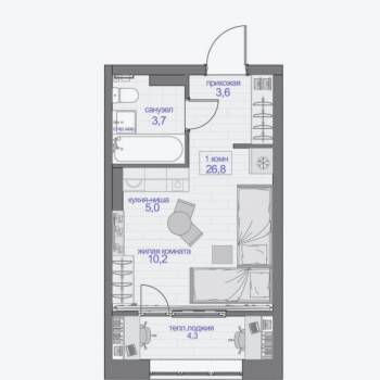 Продается 1-комнатная квартира, 26,8 м²