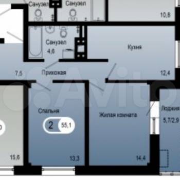 Сдается 2-х комнатная квартира, 55 м²