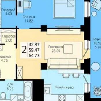 Продается 2-х комнатная квартира, 65 м²