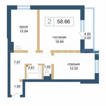 Сдается 2-х комнатная квартира, 58,6 м²