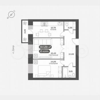 Продается 2-х комнатная квартира, 60 м²