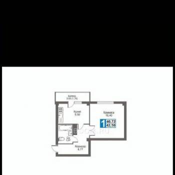 Продается 1-комнатная квартира, 42,5 м²
