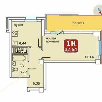 Продается 1-комнатная квартира, 36 м²