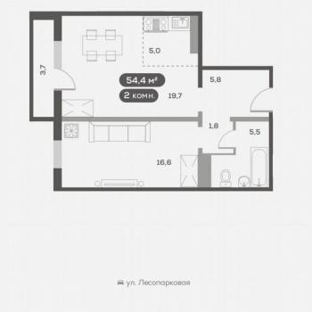Сдается 2-х комнатная квартира, 54,4 м²