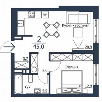 Сдается 2-х комнатная квартира, 45 м²