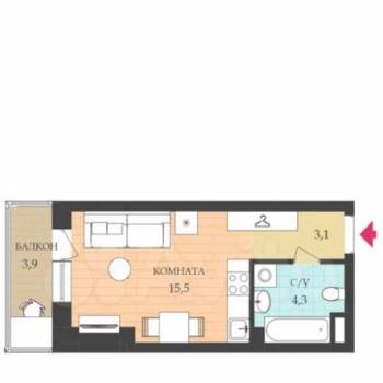 Продается 1-комнатная квартира, 23,6 м²