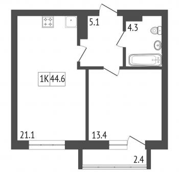 Продается 2-х комнатная квартира, 44,6 м²