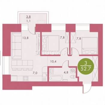 Продается 3-х комнатная квартира, 52,7 м²