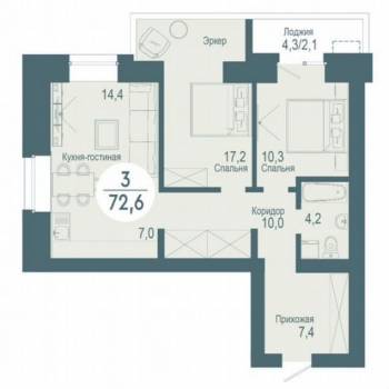 Продается 1-комнатная квартира, 73 м²