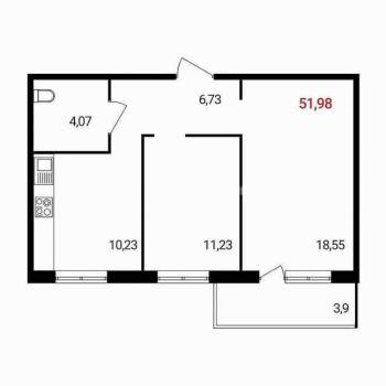 Продается 2-х комнатная квартира, 52 м²