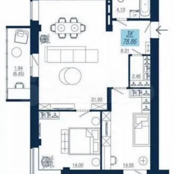 Продается 3-х комнатная квартира, 78,9 м²