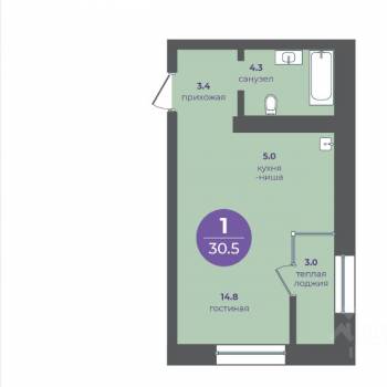 Продается 1-комнатная квартира, 30,5 м²