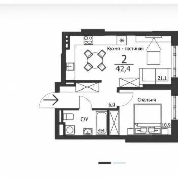 Продается 2-х комнатная квартира, 42,4 м²
