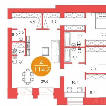 Продается Многокомнатная квартира, 115,3 м²