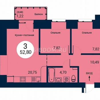 Продается 3-х комнатная квартира, 52,8 м²