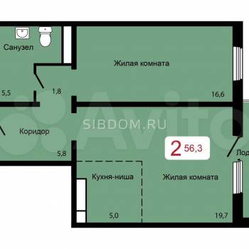 Продается 2-х комнатная квартира, 56,3 м²