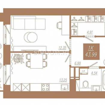 Продается 1-комнатная квартира, 44 м²