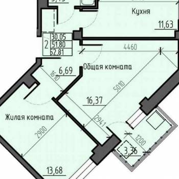 Продается 2-х комнатная квартира, 53 м²