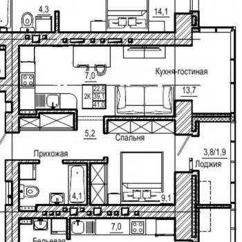Сдается 2-х комнатная квартира, 41 м²