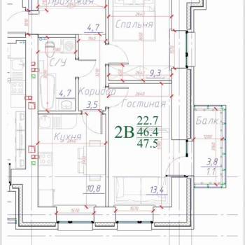 Продается 2-х комнатная квартира, 47 м²