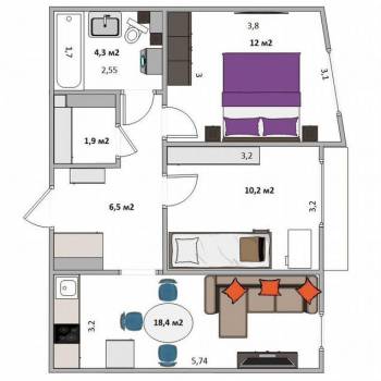 Продается 2-х комнатная квартира, 54,8 м²