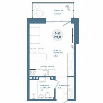 Продается 1-комнатная квартира, 29,5 м²