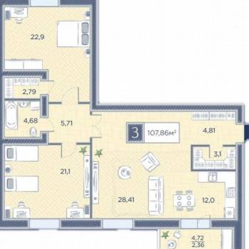 Продается 3-х комнатная квартира, 108 м²