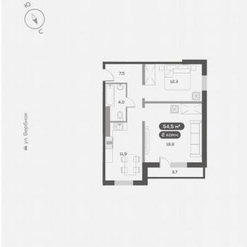 Продается 2-х комнатная квартира, 54,4 м²